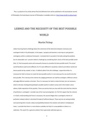 Leibniz and the Necessity of the Best Possible World