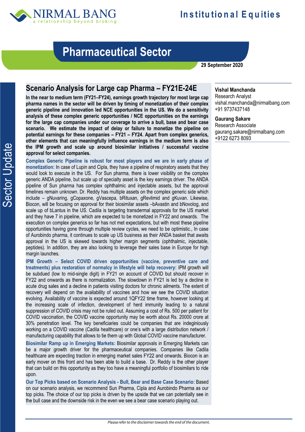 Sector Update Pharmaceutical Sector