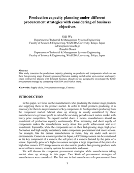 Production Capacity Planning Under Different Procurement Strategies with Considering of Business Objectives
