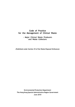Code of Practice for the Management of Clinical Waste