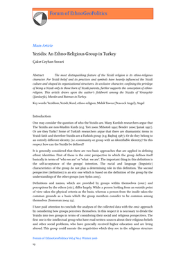 Article Yezidis: an Ethno-Religious Group in Turkey Çakır Ceyhan Suvari