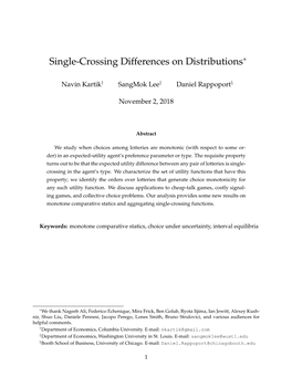 Single Crossing Differences on Distributions