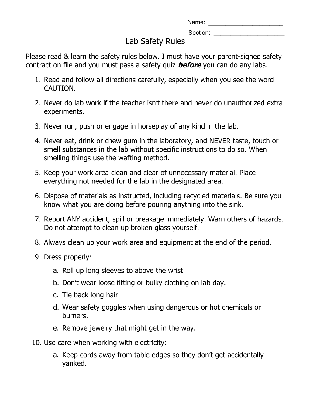 Lab Safety Rules s1