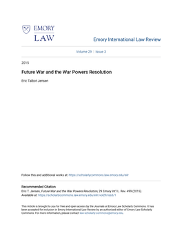 Future War and the War Powers Resolution