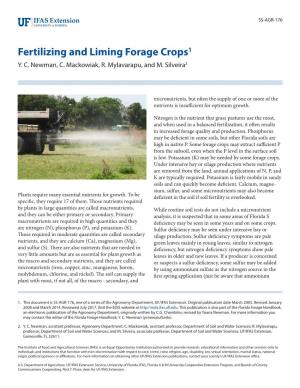 Fertilizing and Liming Forage Crops1 Y