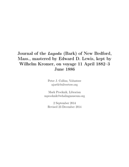 Journal of the Lagoda (Bark) of New Bedford, Mass., Mastered by Edward D