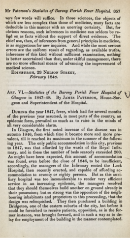 Statistics of the Barony Parish Fever Hospital of Glasgow in 1847-48