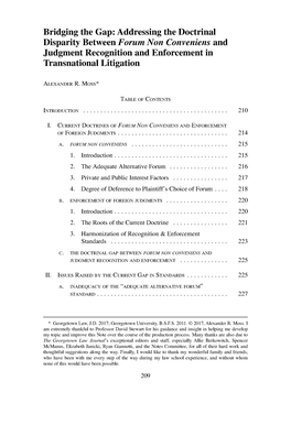 Bridging the Gap: Addressing the Doctrinal Disparity Between Forum Non Conveniens and Judgment Recognition and Enforcement in Transnational Litigation