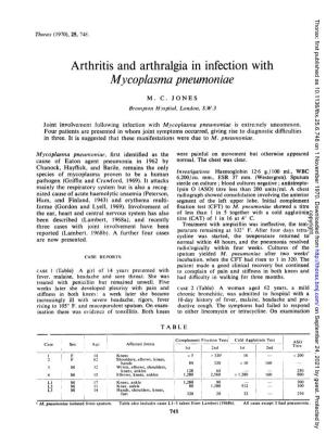 Arthritis and Arthralgia in Infection with Mycoplasma Pneumoniae