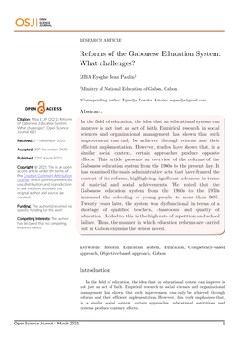 Reforms of the Gabonese Education System: What Challenges?