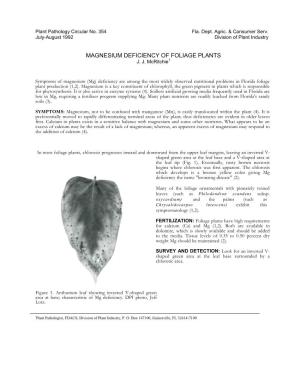 Magnesium Deficiency of Foliage Plants J