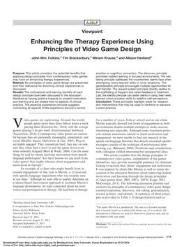 Enhancing the Therapy Experience Using Principles of Video Game Design