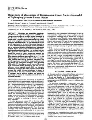 Biogenesis of Glycosomes of Trypanosoma Brucei