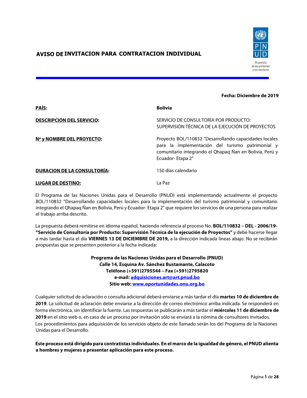 Aviso De Invitacion Para Contratacion Individual