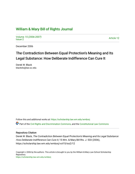 The Contradiction Between Equal Protection's Meaning and Its Legal Substance: How Deliberate Indifference Can Cure It