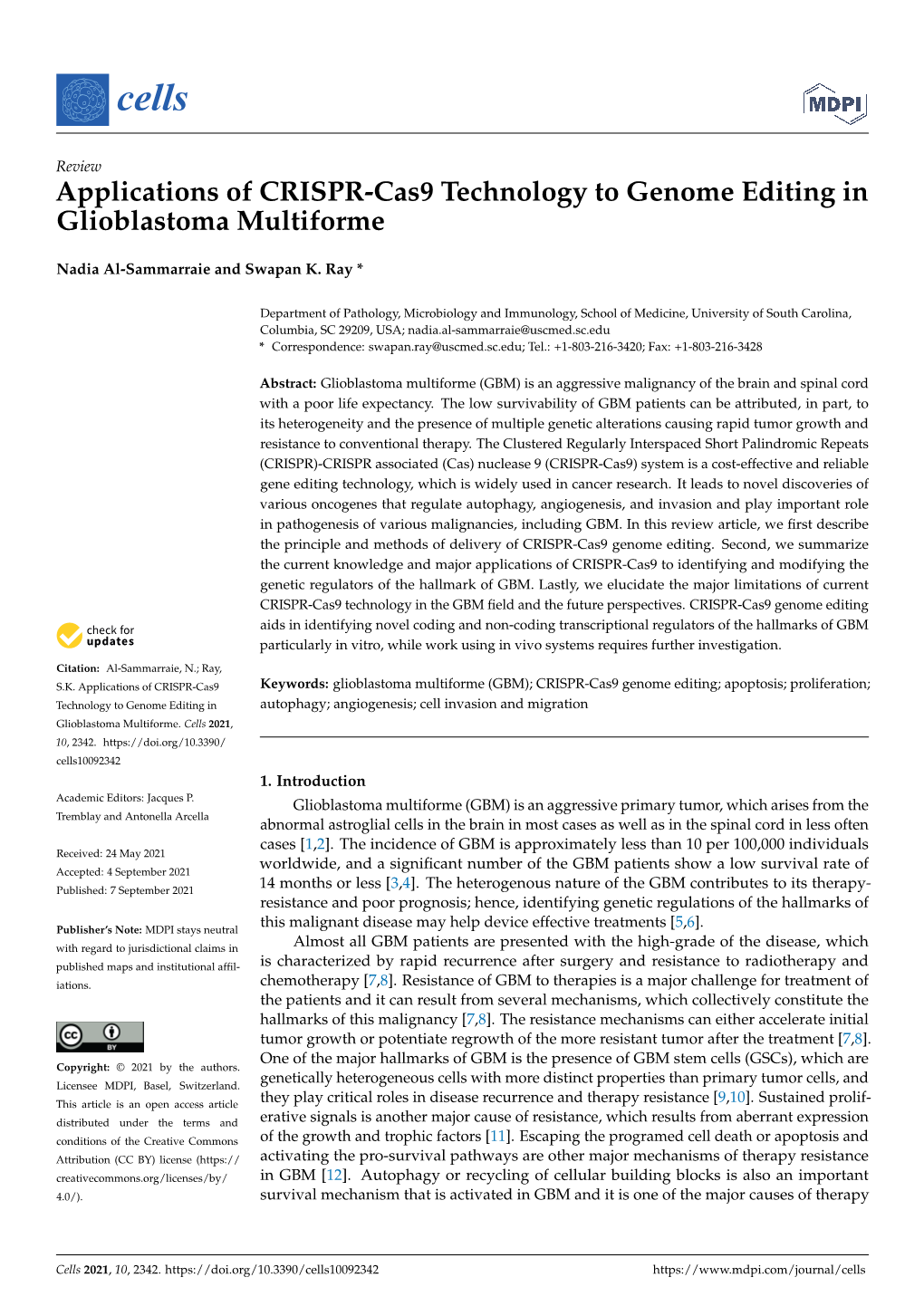 Applications of CRISPR-Cas9 Technology to Genome Editing in Glioblastoma Multiforme