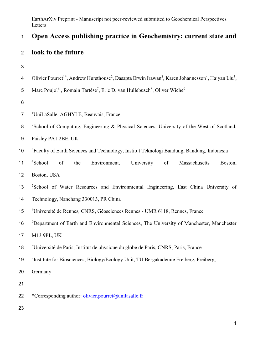 Open Access Publishing Practice in Geochemistry: Current State And