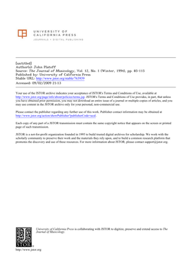 [Untitled] Author(S): John Platoff Source: the Journal of Musicology, Vol. 12, No. 1 (Winter, 1994), Pp. 85-115 Published By: Un