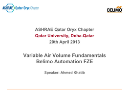 Variable Air Volume Fundamentals Belimo Automation FZE