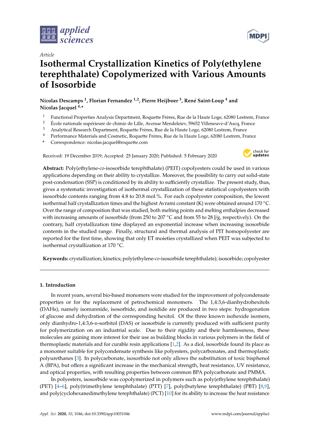 Isothermal Crystallization Kinetics of Poly (Ethylene Terephthalate