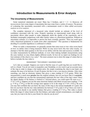 Introduction to Measurements & Error Analysis