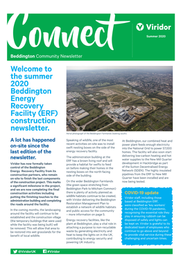 Welcome to the Summer 2020 Beddington Energy Recovery Facility (ERF) Construction Newsletter. Aerial Photograph of the Beddington Farmlands (Looking South)