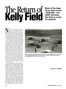 The Return of “Kellyusa,” but USAF Will Keep the Field As a Part Kelly Field of Lackland
