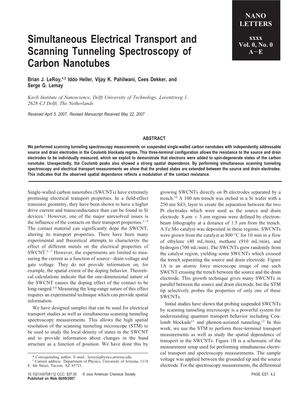 Simultaneous Electrical Transport and Scanning Tunneling Spectroscopy