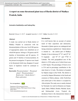 A Report on Some Threatened Plant Taxa of Harda District of Madhya Pradesh, India