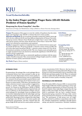 Is the Index Finger and Ring Finger Ratio (2D:4D) Reliable Predictor of Semen Quality?