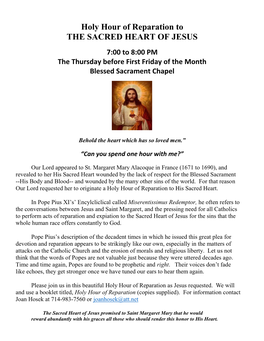 Holy Hour of Reparation to the SACRED HEART of JESUS