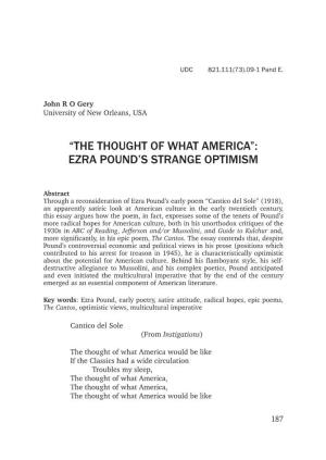 Ezra POUND's Strange Optimism