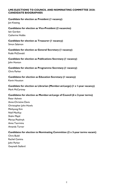 LMS Elections 2018 Candidate Biographies