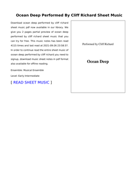 Ocean Deep Performed by Cliff Richard Sheet Music