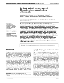 Gordonia Amicalis Sp. Nov., a Novel Dibenzothiophene-Desulphurizing Actinomycete