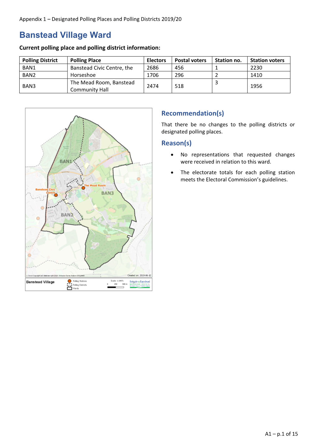 Banstead Village Ward Current Polling Place and Polling District Information