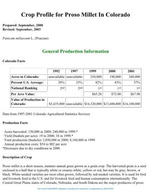 Crop Profile for Proso Millet in Colorado