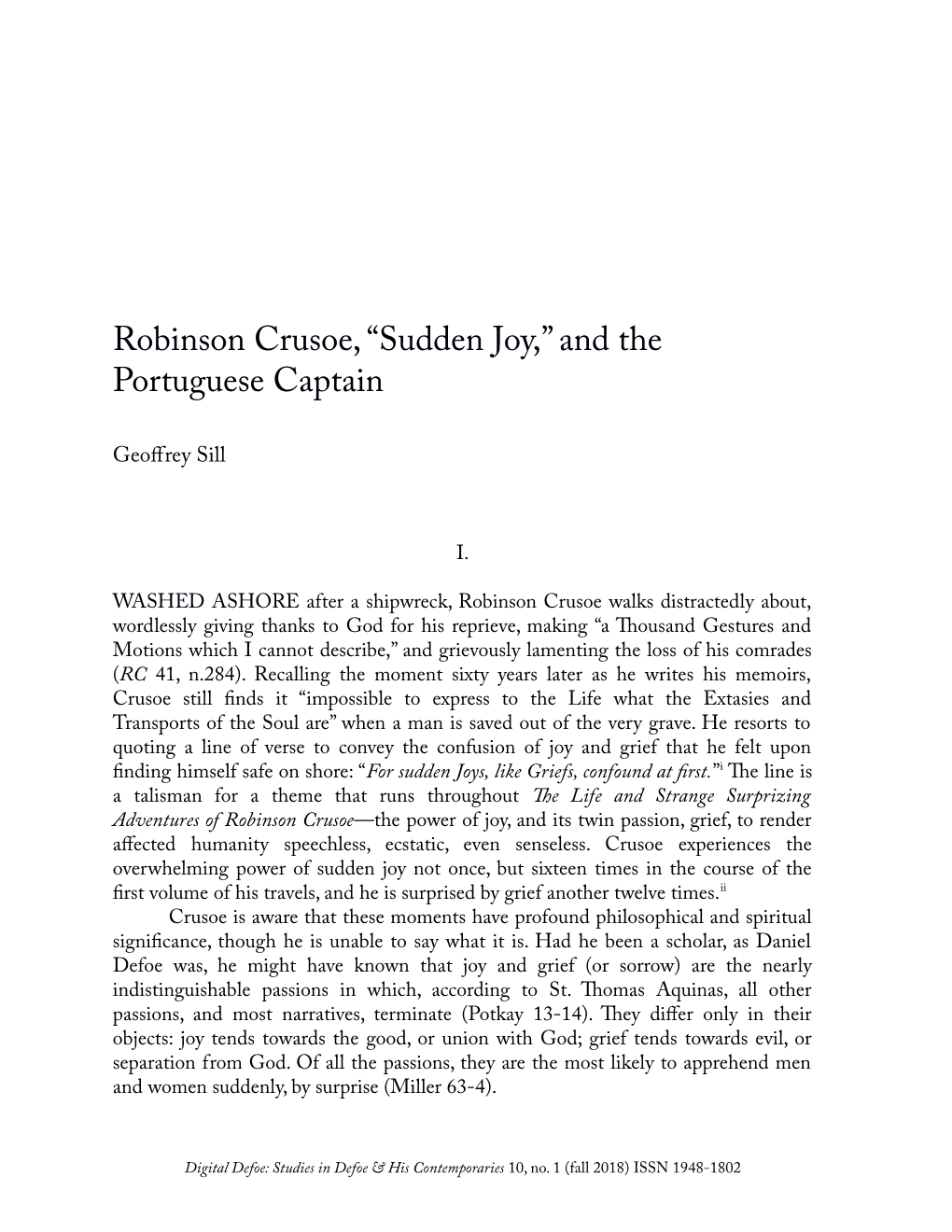 Robinson Crusoe, “Sudden Joy,” and the Portuguese Captain