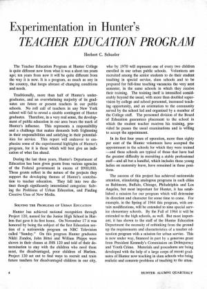 Experimentation in Hunter's TEACHER EDUCATION PROGRAM Herbert C