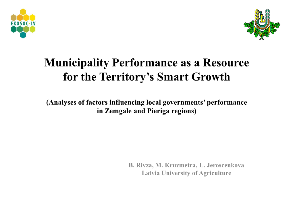 Municipality Performance As a Resource for the Territory’S Smart Growth