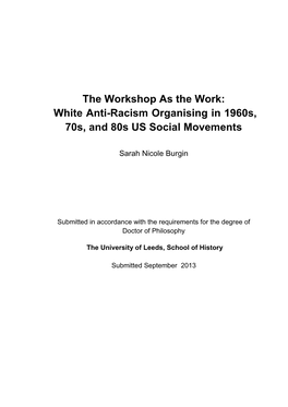 White Anti-Racism Organising in 1960S, 70S, and 80S US Social Movements