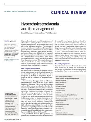 Hypercholesterolaemia and Its Management Deepak Bhatnagar,1,2 Handrean Soran,1 Paul N Durrington1