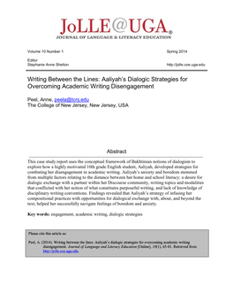 Writing Between the Lines: Aaliyah's Dialogic Strategies for Overcoming Academic Writing Disengagement