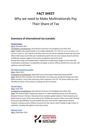 FACT SHEET Why We Need to Make Multinationals Pay Their Share Of