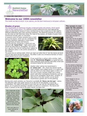 Welcome to Our 100Th Newsletter This Month We Look at Which, in Our Opinion, Are the Best Chartreuse to Mid-Green Cultivars
