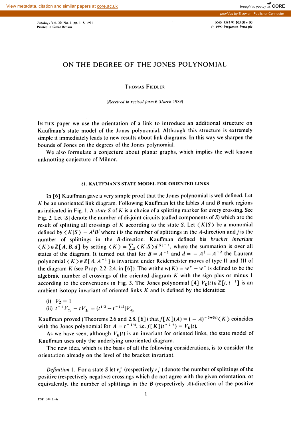 On the Degree of the Jones Polynomial