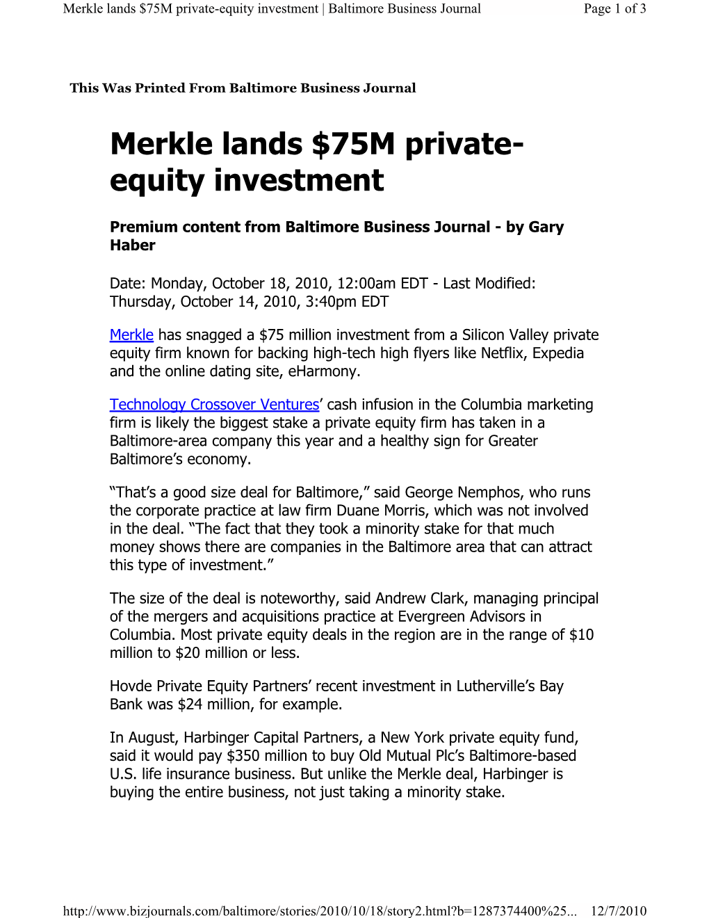 Merkle Lands $75M Private- Equity Investment