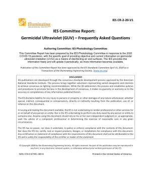 IES Committee Report: Germicidal Ultraviolet (GUV) – Frequently Asked Questions