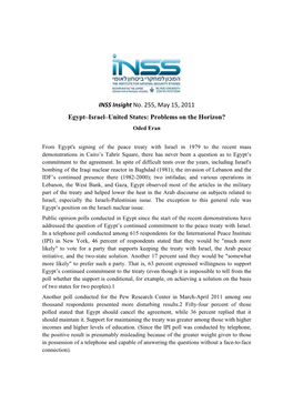 Egypt–Israel–United States: Problems on the Horizon? Oded Eran