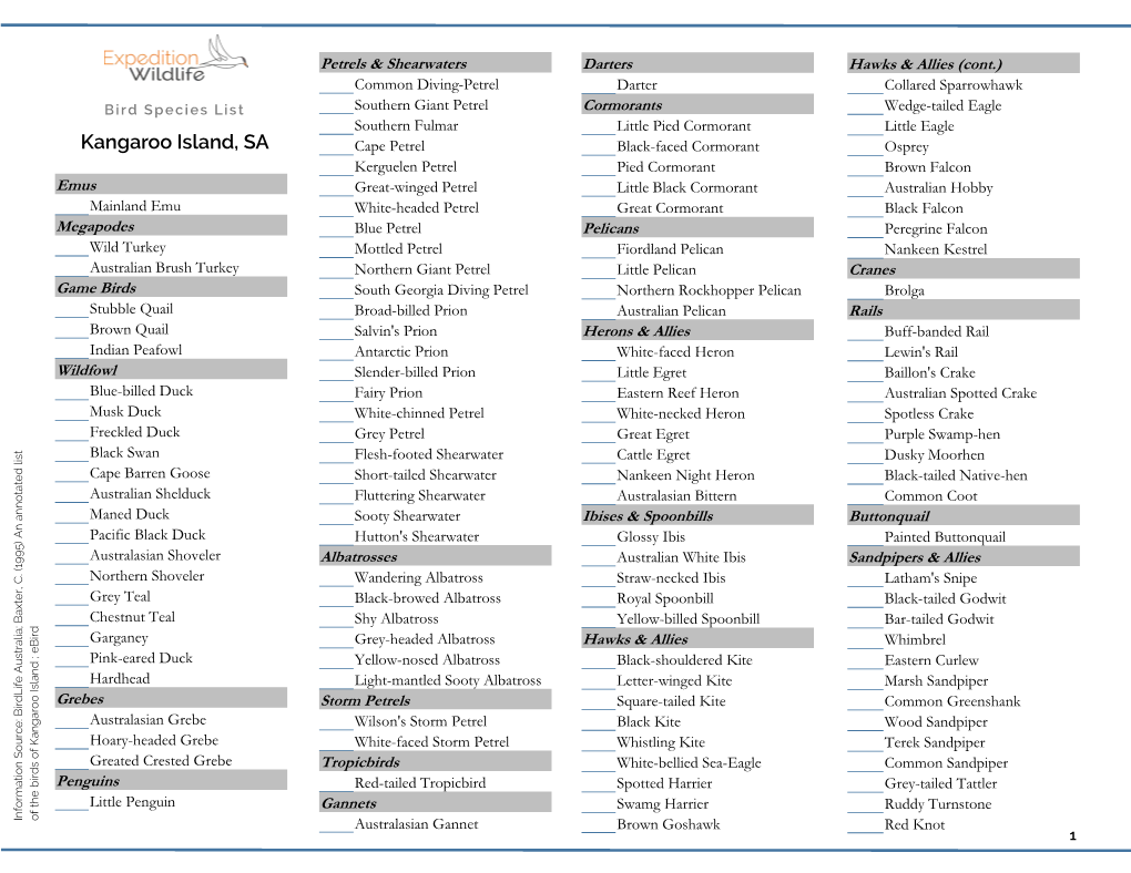 Bird Species Checklist